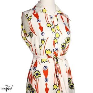 Vintage Ship n Shore Sleeveless Dress Yellow Red Daisy Print L B36 W36 - Hey Viv